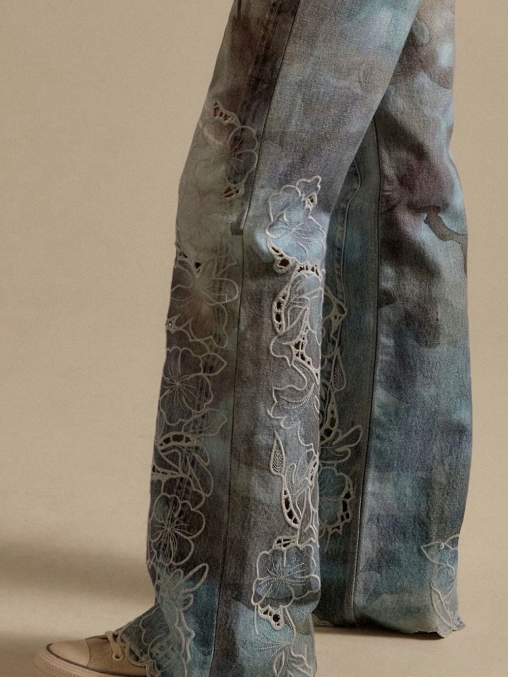 Free People West Coast Illusions Cutwork Jeans We The Free Embroider Watercolor - Picture 3 of 8